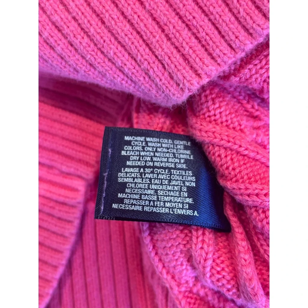 Ralph Lauren Girls Pink Cable Knit Cotton Sweater Green Pony Logo L 12/14 Peppy